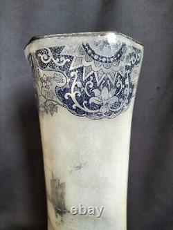 Legras / Paire de vases en verre peint/imprimé aux bâteaux / Art Nouveau émaillé