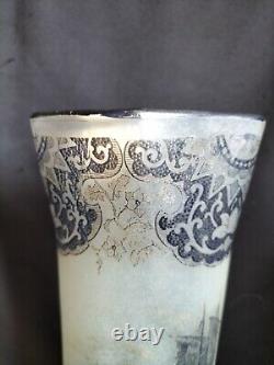 Legras / Paire de vases en verre peint/imprimé aux bâteaux / Art Nouveau émaillé