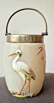 Legras Petit Pot en Verre Émaillé Cigogne Époque 1900 Art Nouveau vase