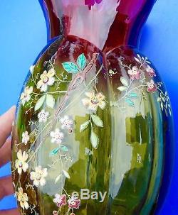 Legras, RARE vase aux CLÉMATITES en verre émaillé, pur art nouveau-Très bon état