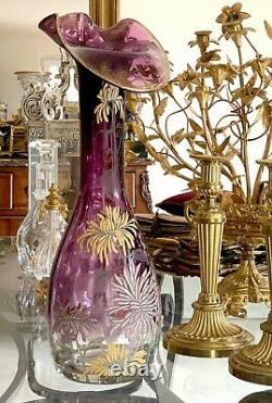 Legras Rare Grand Vase Emaillé Chrysanthemes Art Nouveau