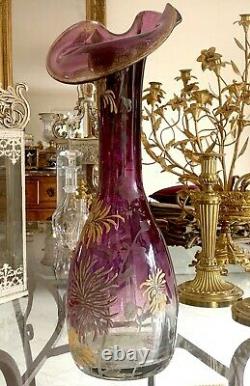 Legras Rare Grand Vase Emaillé Chrysanthemes Art Nouveau