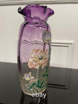 Legras Vase En Verre émaillé Décor Fleur Art Nouveau