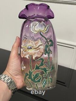 Legras Vase En Verre émaillé Décor Fleur Art Nouveau