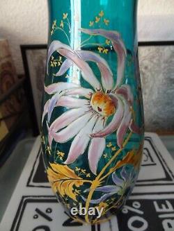 Legras ancien vase en verre émaillé à décor de marguerite art nouveau signé