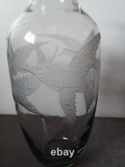 Legras imposant vase à décor d'oiseaux dégagé à la roue / Art Nouveau