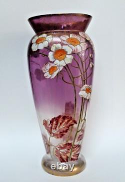 Legras rare vase danube art nouveau décor émaillé fleurs anémones du Japon