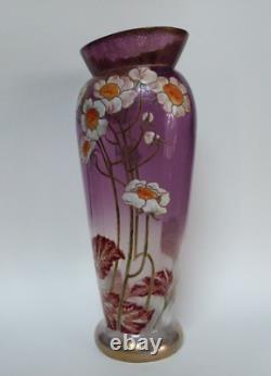 Legras rare vase danube art nouveau décor émaillé fleurs anémones du Japon