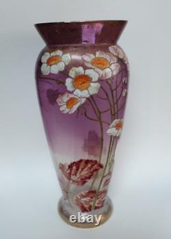 Legras rare vase danube art nouveau décor émaillé fleurs anémones du Japon
