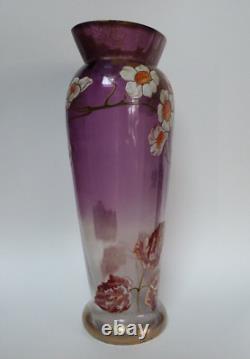 Legras rare vase danube art nouveau décor émaillé fleurs anémones du Japon