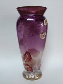 Legras rare vase danube art nouveau décor émaillé fleurs anémones du Japon