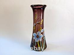 Legras vase Thionville art nouveau fleurs et libellule rare couleur