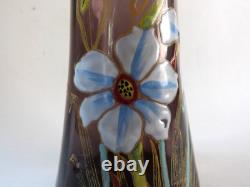 Legras vase Thionville art nouveau fleurs et libellule rare couleur