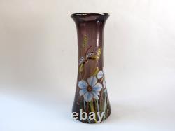 Legras vase Thionville art nouveau fleurs et libellule rare couleur
