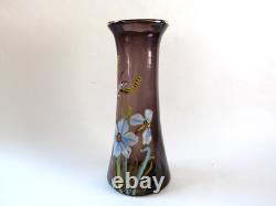 Legras vase Thionville art nouveau fleurs et libellule rare couleur