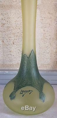 Legras vase art nouveau émaillé vert fond jaune signé