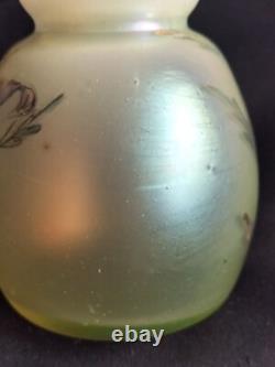 Loetz Arcadia / Paire de vases bilobés en verre irisé peint émaillé /Art Nouveau