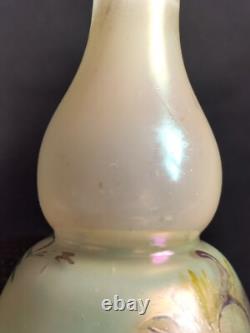 Loetz Arcadia / Paire de vases bilobés en verre irisé peint émaillé /Art Nouveau