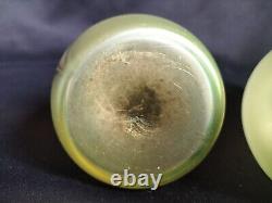 Loetz Arcadia / Paire de vases bilobés en verre irisé peint émaillé /Art Nouveau