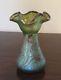 Loetz Iridescent Green Glass Silver Overlay Vase Art Nouveau Jugendstil