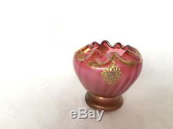 Loetz Petit Vase Coupe 1900 Emaille Fond Rose Rehaut De Dorure Art Nouveau C978