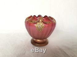 Loetz Petit Vase Coupe 1900 Emaille Fond Rose Rehaut De Dorure Art Nouveau C978