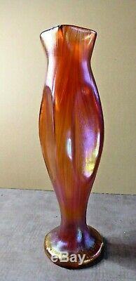 Loetz Rouge Irisé d'or, haut Vase Verre Art Nouveau