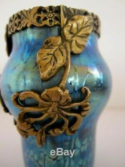 Loetz Superbe petit vase irisé Monture dorée Végétale Art Nouveau 1900 Autriche