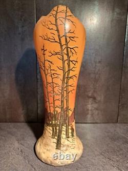 Long Vase Art Nouveau En Verre émaillé De Legras