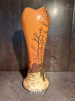Long Vase Art Nouveau En Verre émaillé De Legras