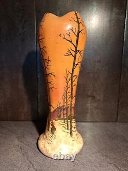 Long Vase Art Nouveau En Verre émaillé De Legras