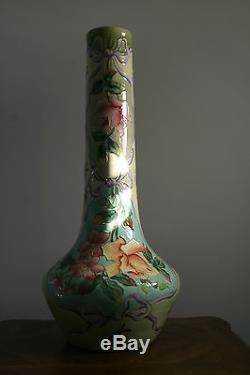 Longchamp Superbe Vase En Barbotine Decor Floral Art Nouveau 1900