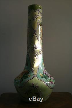 Longchamp Superbe Vase En Barbotine Decor Floral Art Nouveau 1900