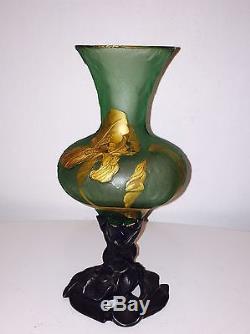 Magnifique Rare Vase Daum Pate De Verre Art Nouveau Monture Etain