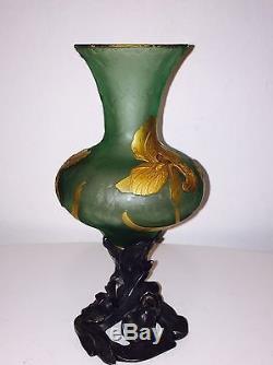 Magnifique Rare Vase Daum Pate De Verre Art Nouveau Monture Etain