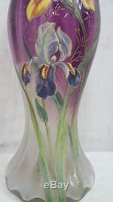 MONTJOYE Ancien VASE Pate de Verre EMAILLE 1920's ART NOUVEAU Fleur Fleurs Art B