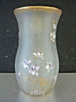MONTJOYE St denis-Vase art nouveau gravé acide décor violettes-daum, gallé, muller