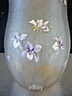 MONTJOYE St denis-Vase art nouveau gravé acide décor violettes-daum, gallé, muller