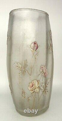 MONTJOYE St denis-Vase roses art nouveau gravé acide-daum, gallé, schneider, muller