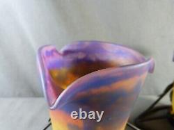 MULLER Frères Luneville, Paire de tulipe en verre marmoréen montées en Vase