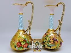 Magnificent Antique Copeland Spode Art Nouveau Jeweled Large Ewer Vases c1900