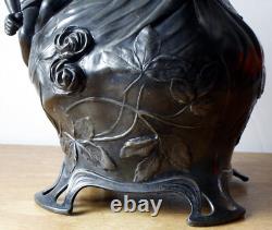 Magnifique Grand Vase Art Nouveau en étain argenté WMF Germany 1900 Hauteur 40cm