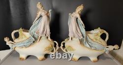 Magnifique Paire Vase Jardinières Biscuit Porcelaine 1900 Allemande Art Nouveau