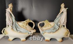 Magnifique Paire Vase Jardinières Biscuit Porcelaine 1900 Allemande Art Nouveau