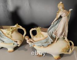 Magnifique Paire Vase Jardinières Biscuit Porcelaine 1900 Allemande Art Nouveau