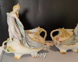 Magnifique Paire Vase Jardinières Biscuit Porcelaine 1900 Allemande Art Nouveau