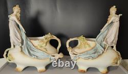 Magnifique Paire Vase Jardinières Biscuit Porcelaine 1900 Allemande Art Nouveau