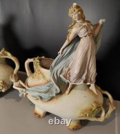Magnifique Paire Vase Jardinières Biscuit Porcelaine 1900 Allemande Art Nouveau