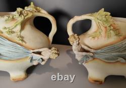 Magnifique Paire Vase Jardinières Biscuit Porcelaine 1900 Allemande Art Nouveau