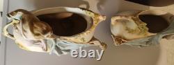 Magnifique Paire Vase Jardinières Biscuit Porcelaine 1900 Allemande Art Nouveau